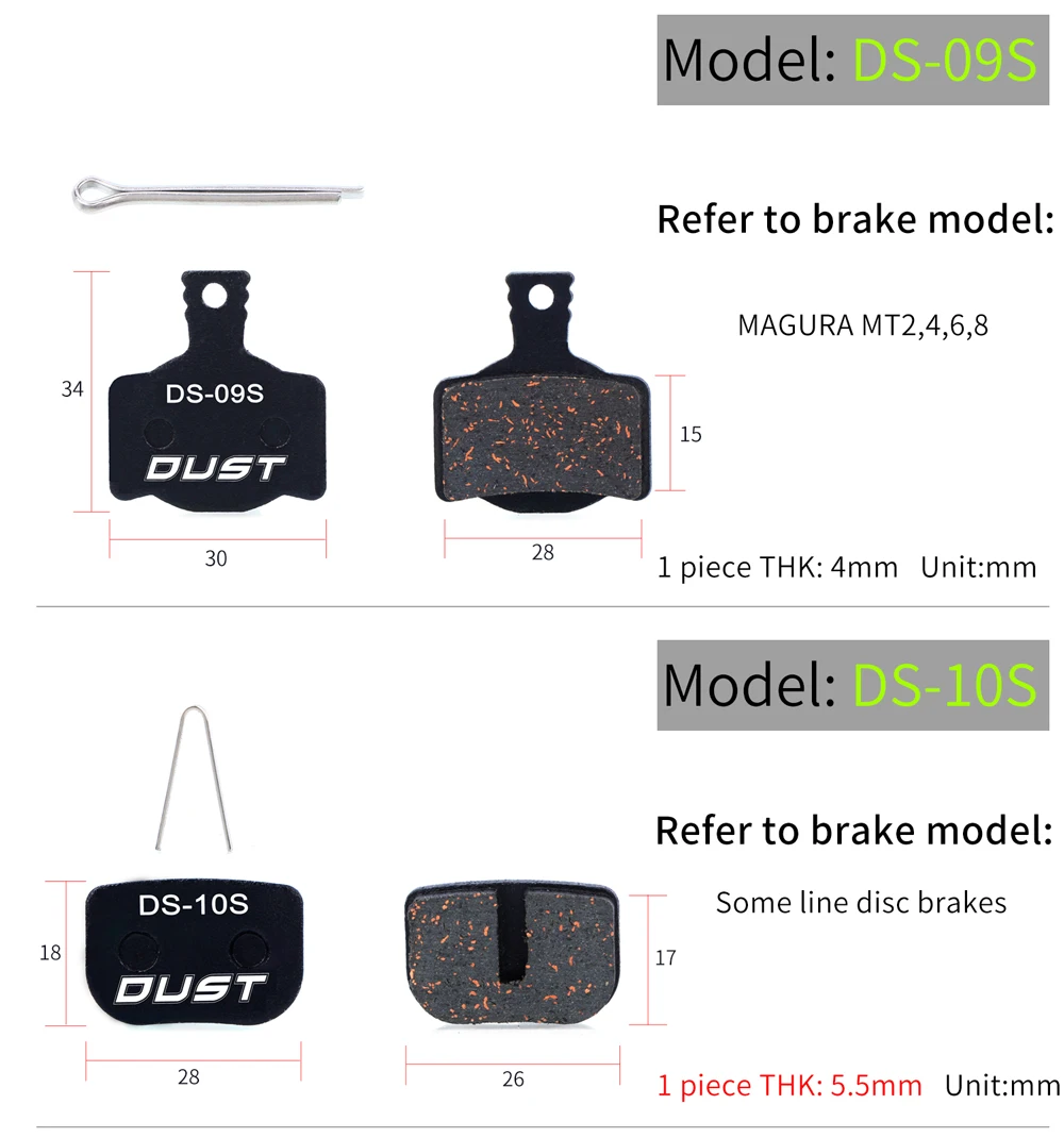 DUST 1 Set Semi-Metal Bicycle Hydraulic Disc Brake Pads MTB Mountain Bike Parts for SHIMANO XT XTR M315 SRAM Avid BB5 BB7 E1 E3