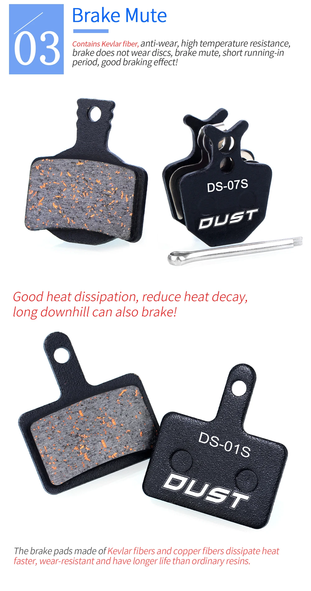 DUST 1 Set Semi-Metal Bicycle Hydraulic Disc Brake Pads MTB Mountain Bike Parts for SHIMANO XT XTR M315 SRAM Avid BB5 BB7 E1 E3