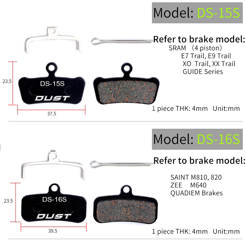 DUST 1 Set Semi-Metal Bicycle Hydraulic Disc Brake Pads MTB Mountain Bike Parts for SHIMANO XT XTR M315 SRAM Avid BB5 BB7 E1 E3