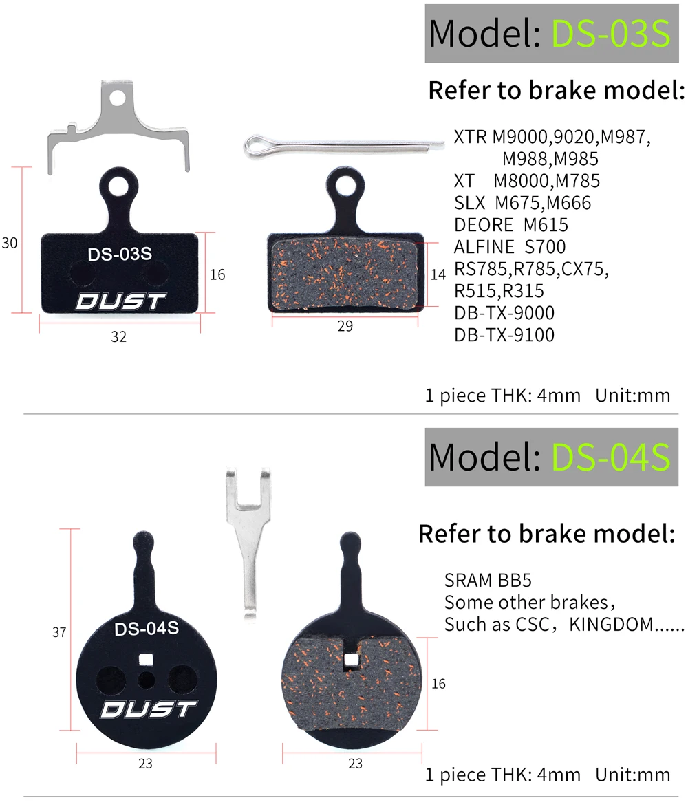 DUST 1 Set Semi-Metal Bicycle Hydraulic Disc Brake Pads MTB Mountain Bike Parts for SHIMANO XT XTR M315 SRAM Avid BB5 BB7 E1 E3