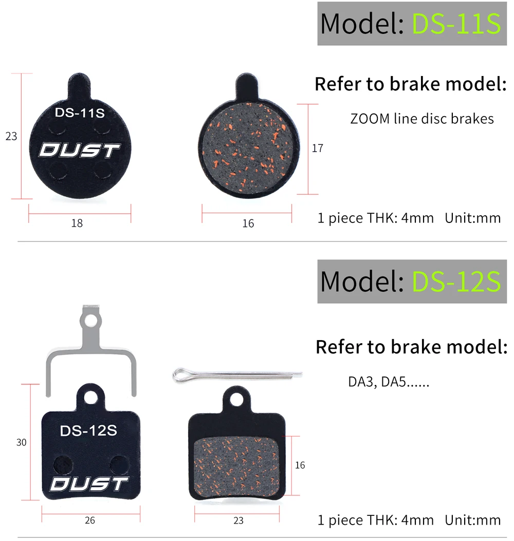 DUST 1 Set Semi-Metal Bicycle Hydraulic Disc Brake Pads MTB Mountain Bike Parts for SHIMANO XT XTR M315 SRAM Avid BB5 BB7 E1 E3
