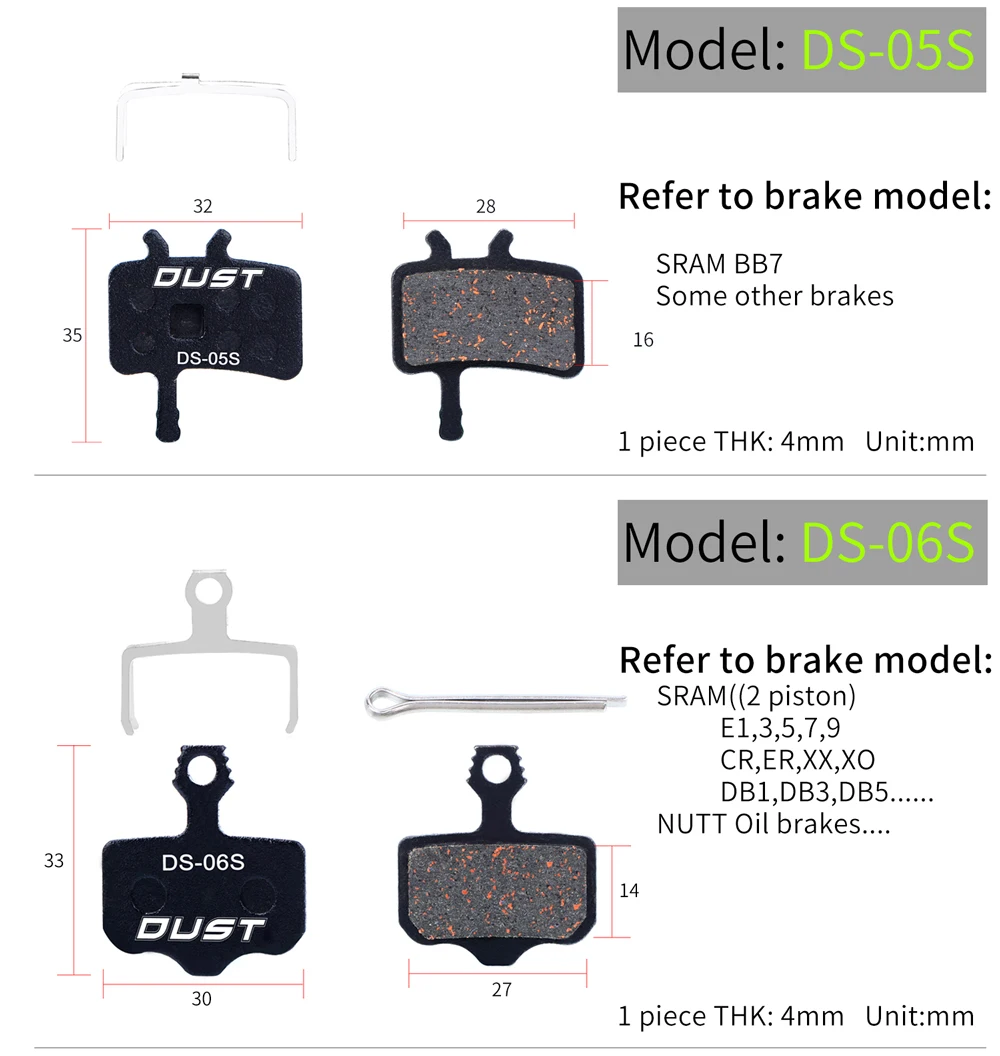 DUST 1 Set Semi-Metal Bicycle Hydraulic Disc Brake Pads MTB Mountain Bike Parts for SHIMANO XT XTR M315 SRAM Avid BB5 BB7 E1 E3