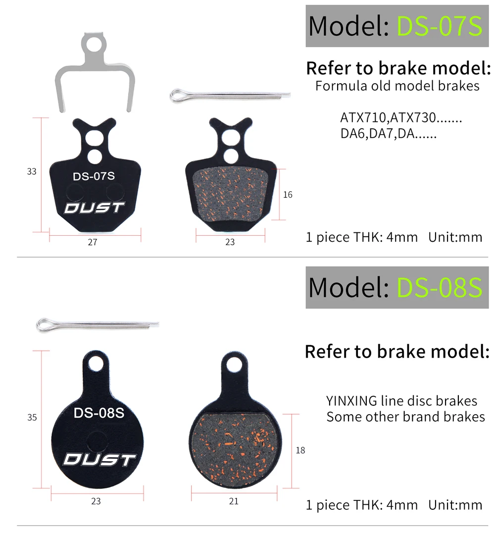 DUST 1 Set Semi-Metal Bicycle Hydraulic Disc Brake Pads MTB Mountain Bike Parts for SHIMANO XT XTR M315 SRAM Avid BB5 BB7 E1 E3