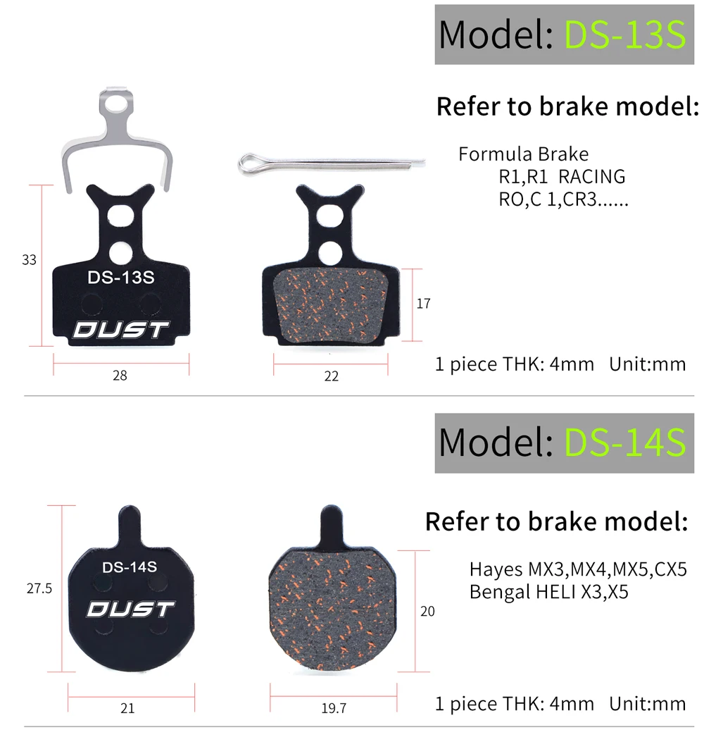 DUST 1 Set Semi-Metal Bicycle Hydraulic Disc Brake Pads MTB Mountain Bike Parts for SHIMANO XT XTR M315 SRAM Avid BB5 BB7 E1 E3