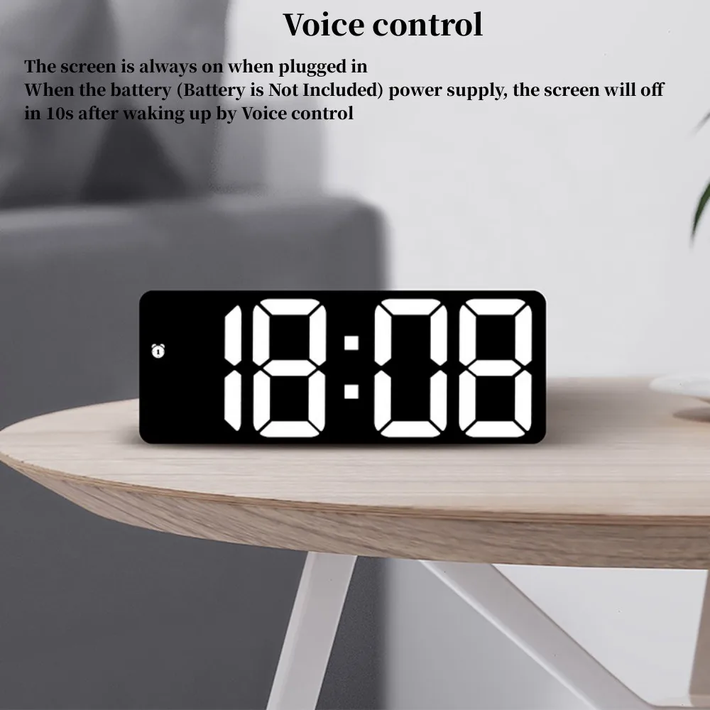 Acrylic/Mirror Digital Alarm Clock Voice Control Snooze Night Mode Table Clock 12/24H Anti-disturb Funtion Electronic LED Clock
