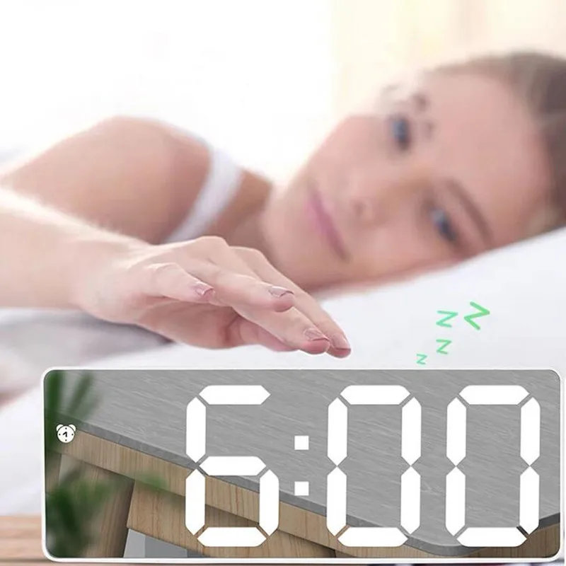 Acrylic/Mirror Digital Alarm Clock Voice Control Snooze Night Mode Table Clock 12/24H Anti-disturb Funtion Electronic LED Clock
