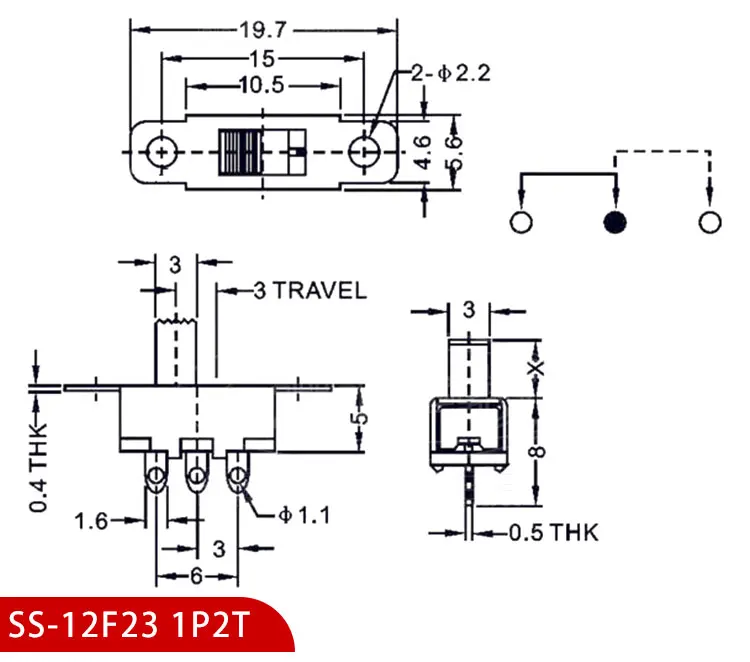 10PCS Slide Switch Micro-power Toggle Switch Single and Double-row Direct-inserted Horizontal Sliding Second Gear Third Gear