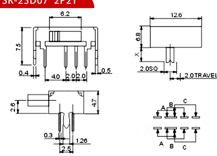 10PCS Slide Switch Micro-power Toggle Switch Single and Double-row Direct-inserted Horizontal Sliding Second Gear Third Gear