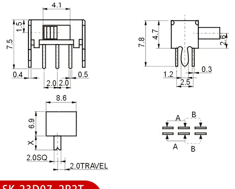 10PCS Slide Switch Micro-power Toggle Switch Single and Double-row Direct-inserted Horizontal Sliding Second Gear Third Gear