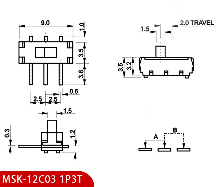 10PCS Slide Switch Micro-power Toggle Switch Single and Double-row Direct-inserted Horizontal Sliding Second Gear Third Gear