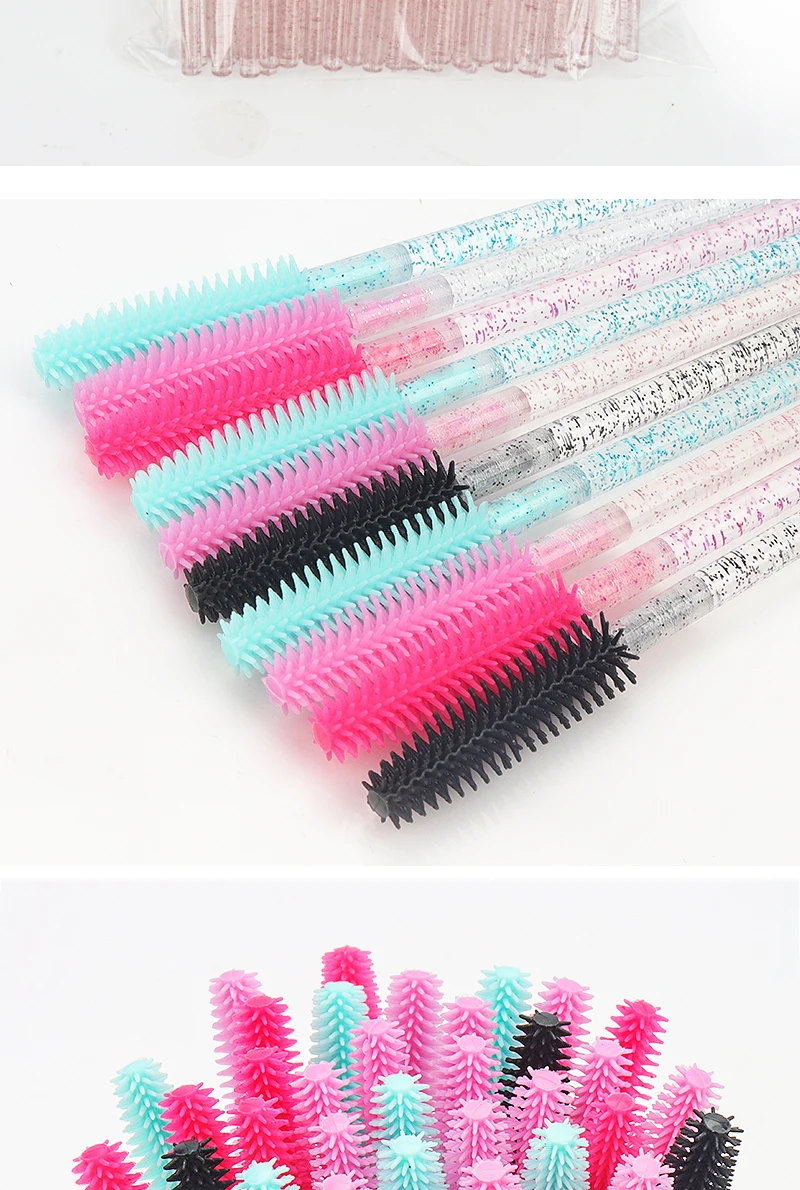 50 Pcs Silicone Crystal Mascara Wands Applicator Disposable Diamond Eyelash Brushes Comb for Women Beauty Makeup Brush Tools