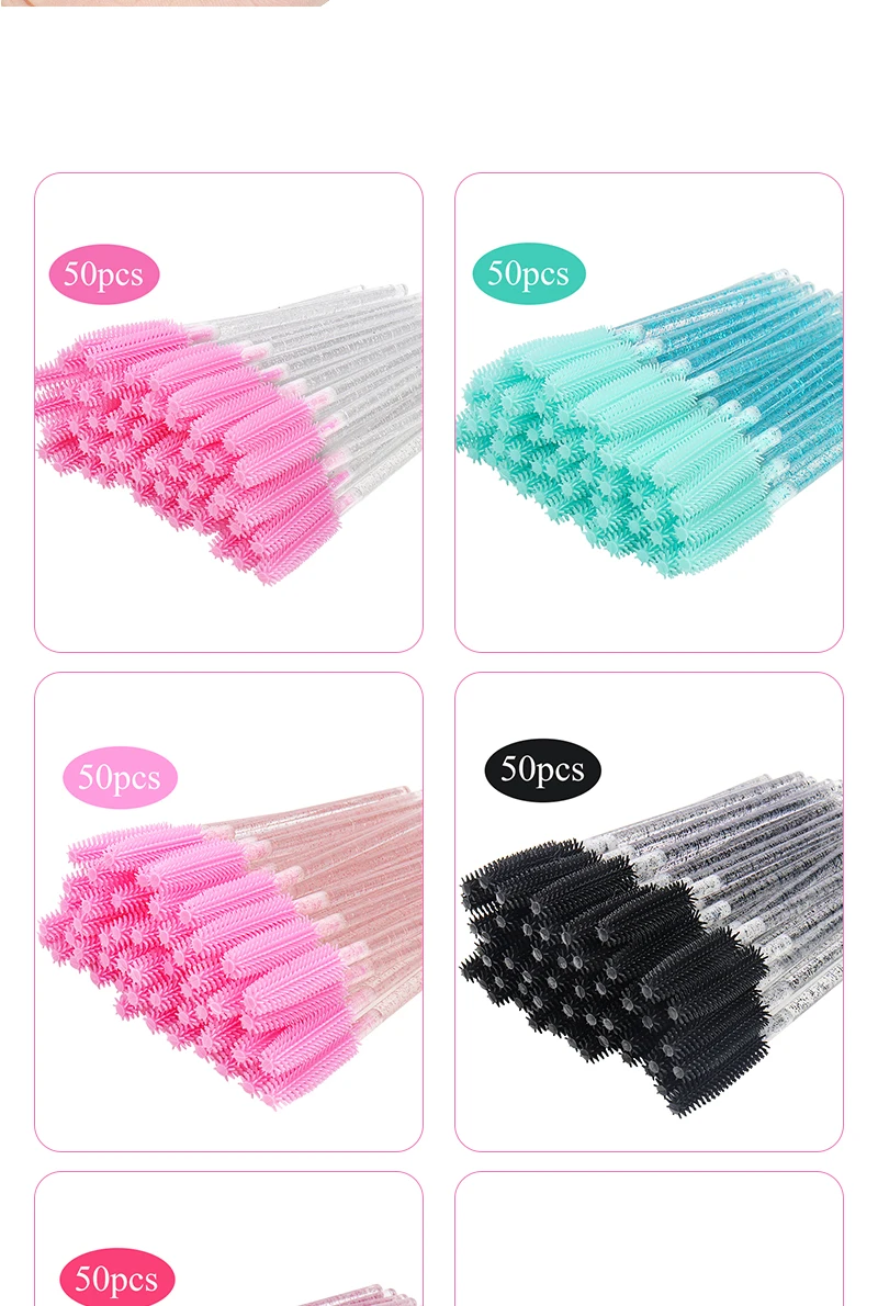 50 Pcs Silicone Crystal Mascara Wands Applicator Disposable Diamond Eyelash Brushes Comb for Women Beauty Makeup Brush Tools