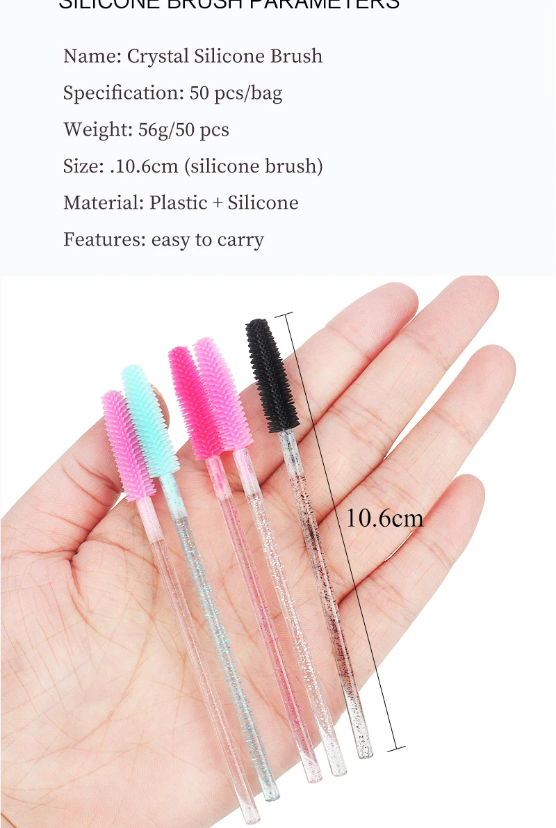 50 Pcs Silicone Crystal Mascara Wands Applicator Disposable Diamond Eyelash Brushes Comb for Women Beauty Makeup Brush Tools