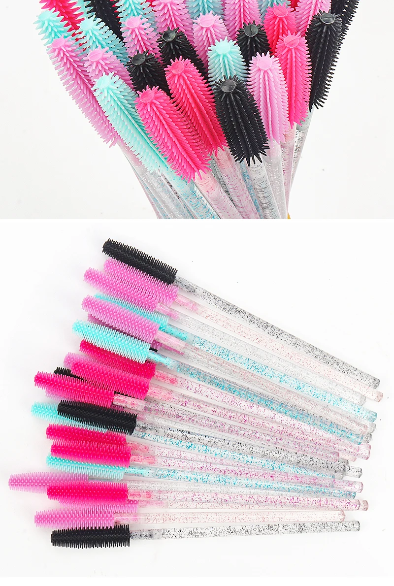 50 Pcs Silicone Crystal Mascara Wands Applicator Disposable Diamond Eyelash Brushes Comb for Women Beauty Makeup Brush Tools