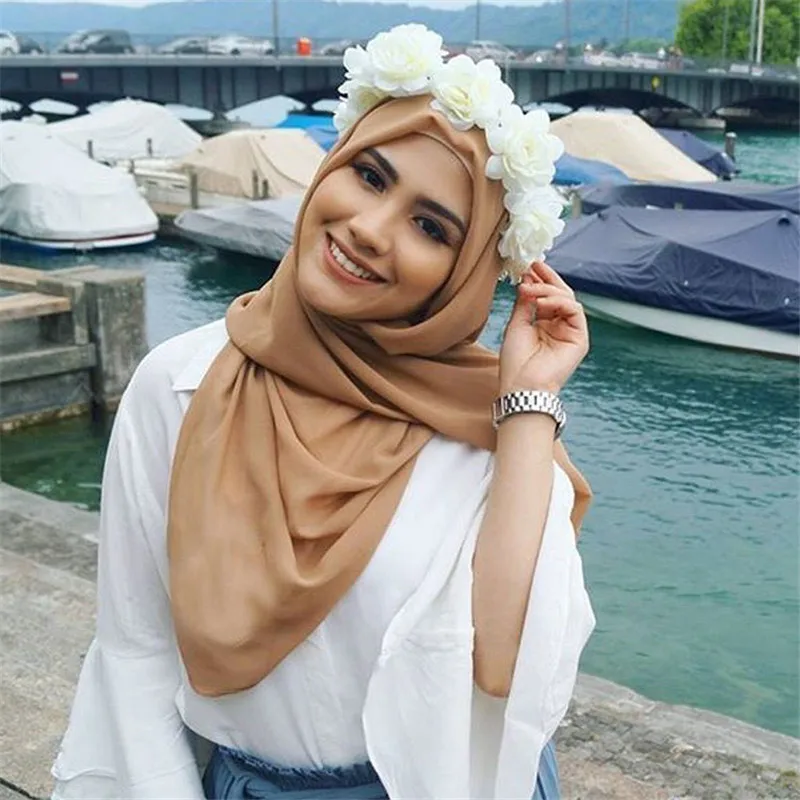 New Fashion Women Solid Chiffon Headscarf Ready To Wear Instant Hijab Scarf Muslim Shawl Islamic Hijabs Arab Wrap Head Scarves