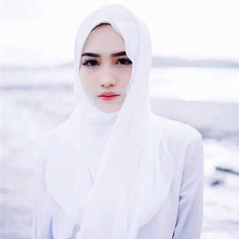 New Fashion Women Solid Chiffon Headscarf Ready To Wear Instant Hijab Scarf Muslim Shawl Islamic Hijabs Arab Wrap Head Scarves