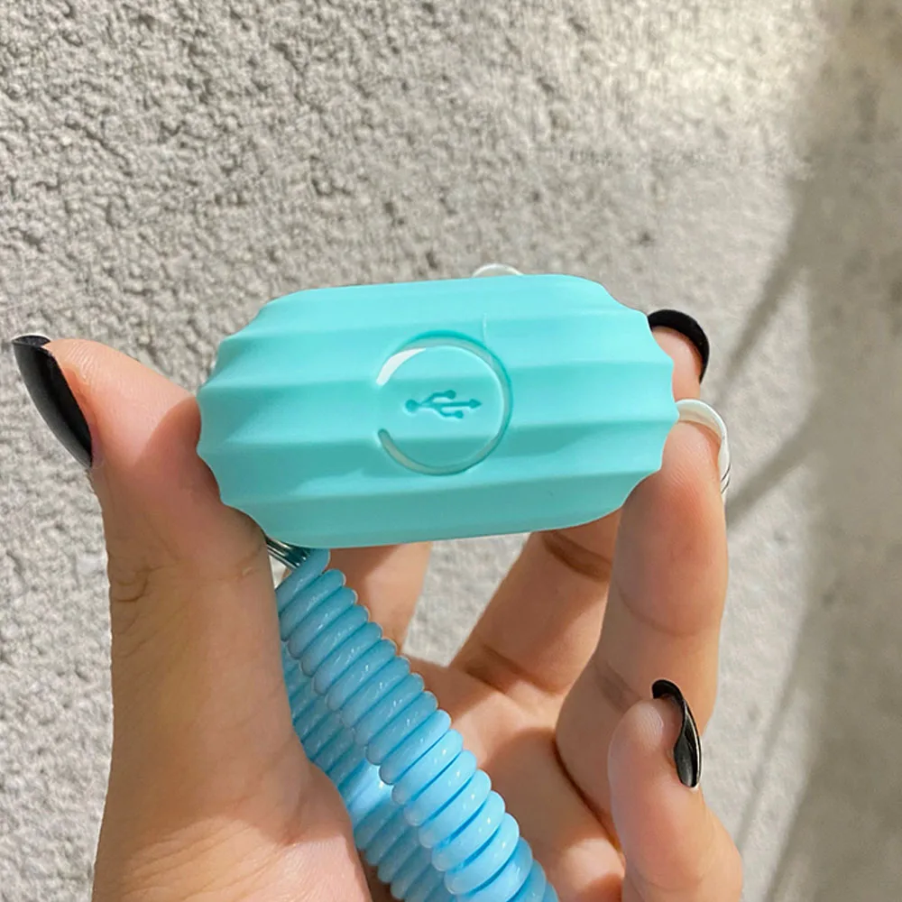 Case For Airpods 1/2/3/4 5 Silicone Solid Color Protective Earphone Cover For Apple Air Pods Pro 2 Spring Fexible Chain Keyring