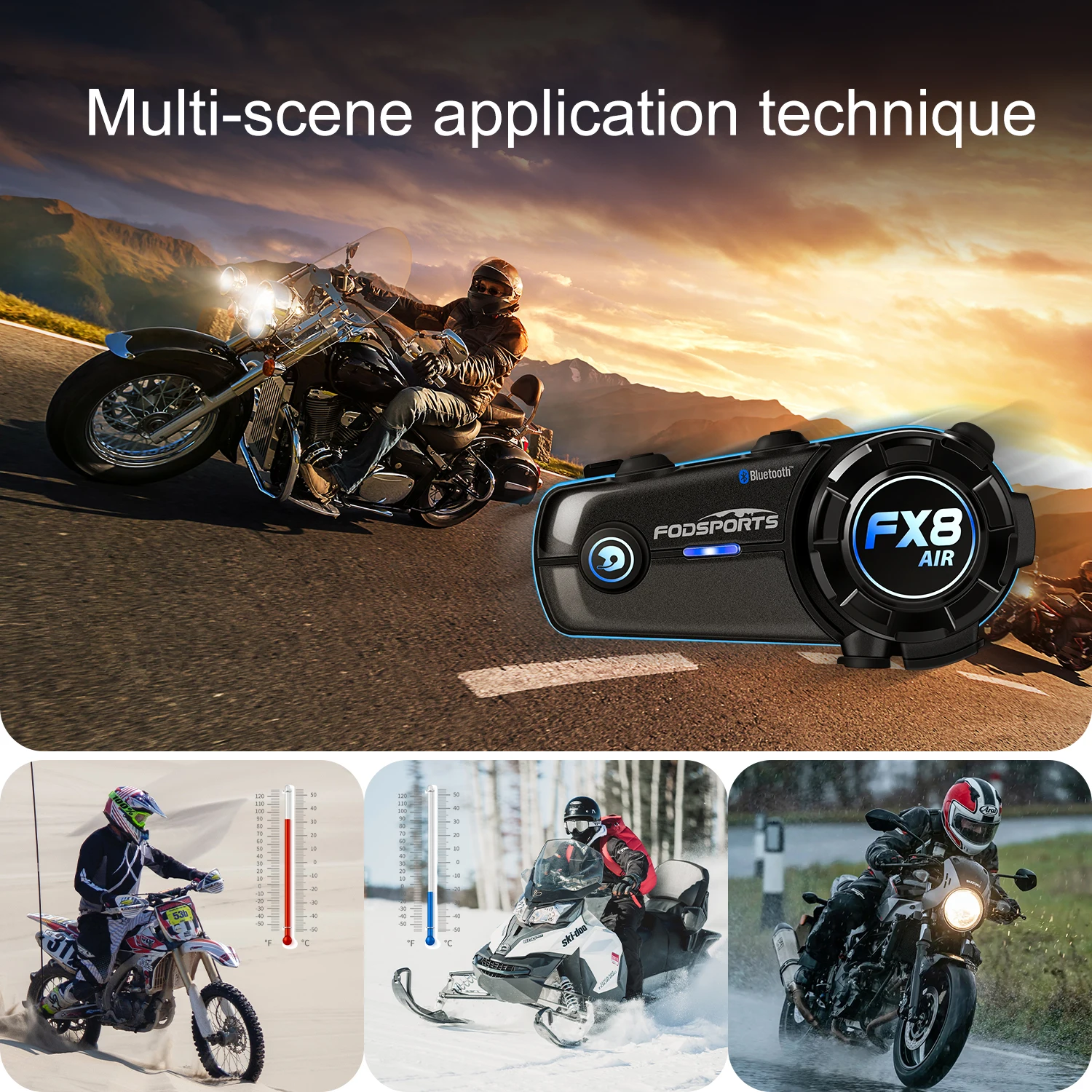 Fodsports FX8 Air Intercom Motorcycle Helmet Headset 4 Riders Bluetooth Headsets 1000m Moto Intercoms,Music Share,FM,Waterproof