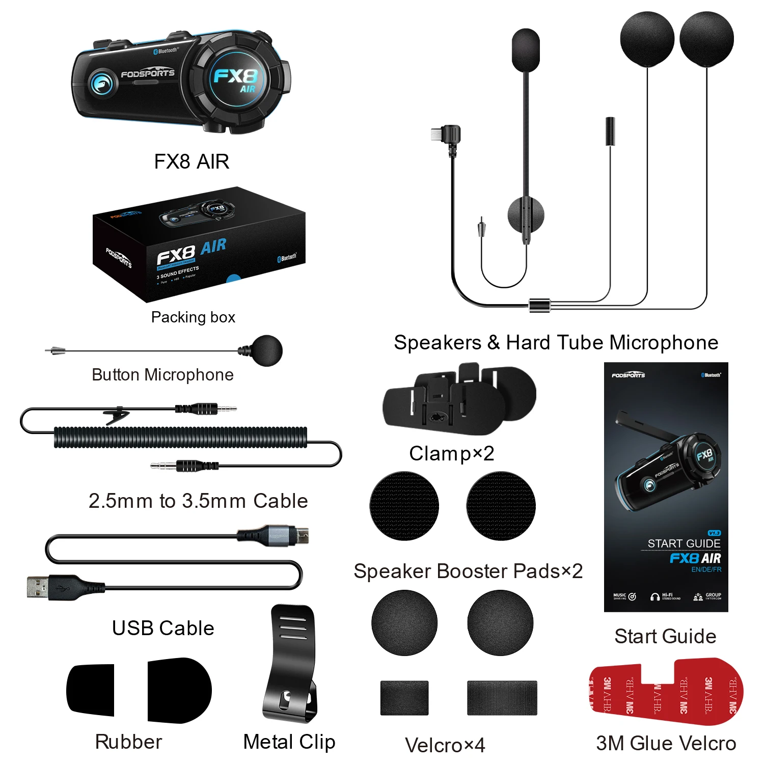 Fodsports FX8 Air Intercom Motorcycle Helmet Headset 4 Riders Bluetooth Headsets 1000m Moto Intercoms,Music Share,FM,Waterproof
