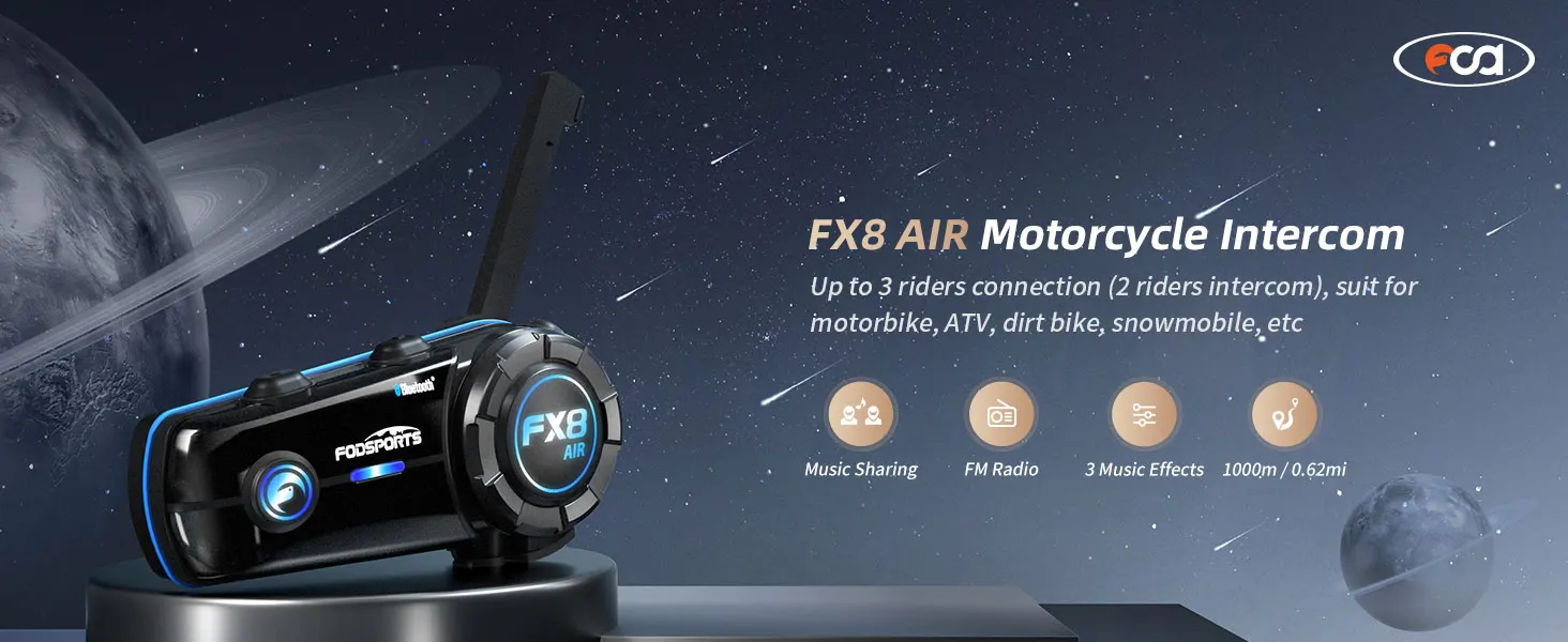 Fodsports FX8 Air Intercom Motorcycle Helmet Headset 4 Riders Bluetooth Headsets 1000m Moto Intercoms,Music Share,FM,Waterproof