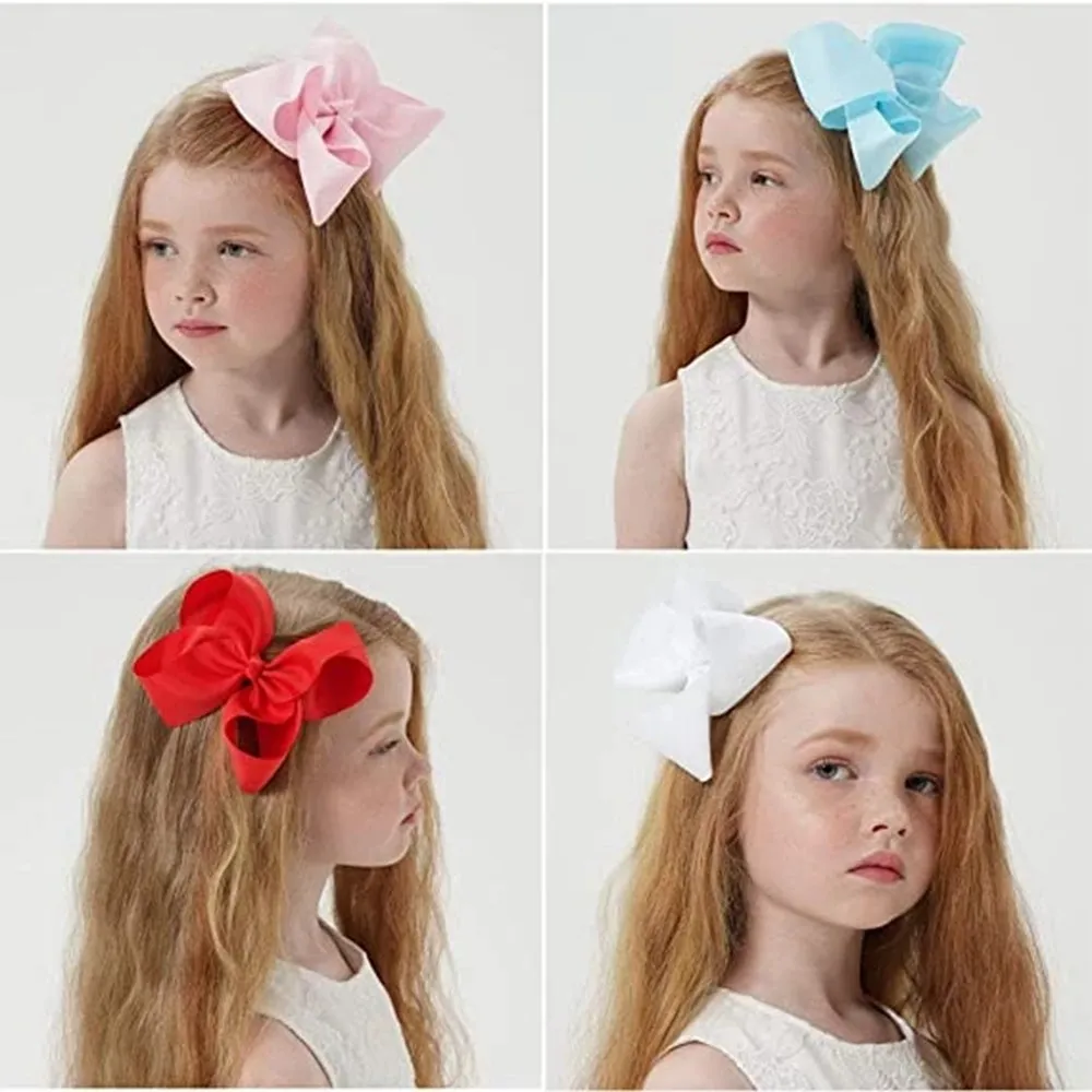 2Pcs/lot 6'' Solid Color Grosgrain Ribbon Bows Hair Clips For Cute Girls Large Handmade Hairpins Barrettes Kids Hair Accessories