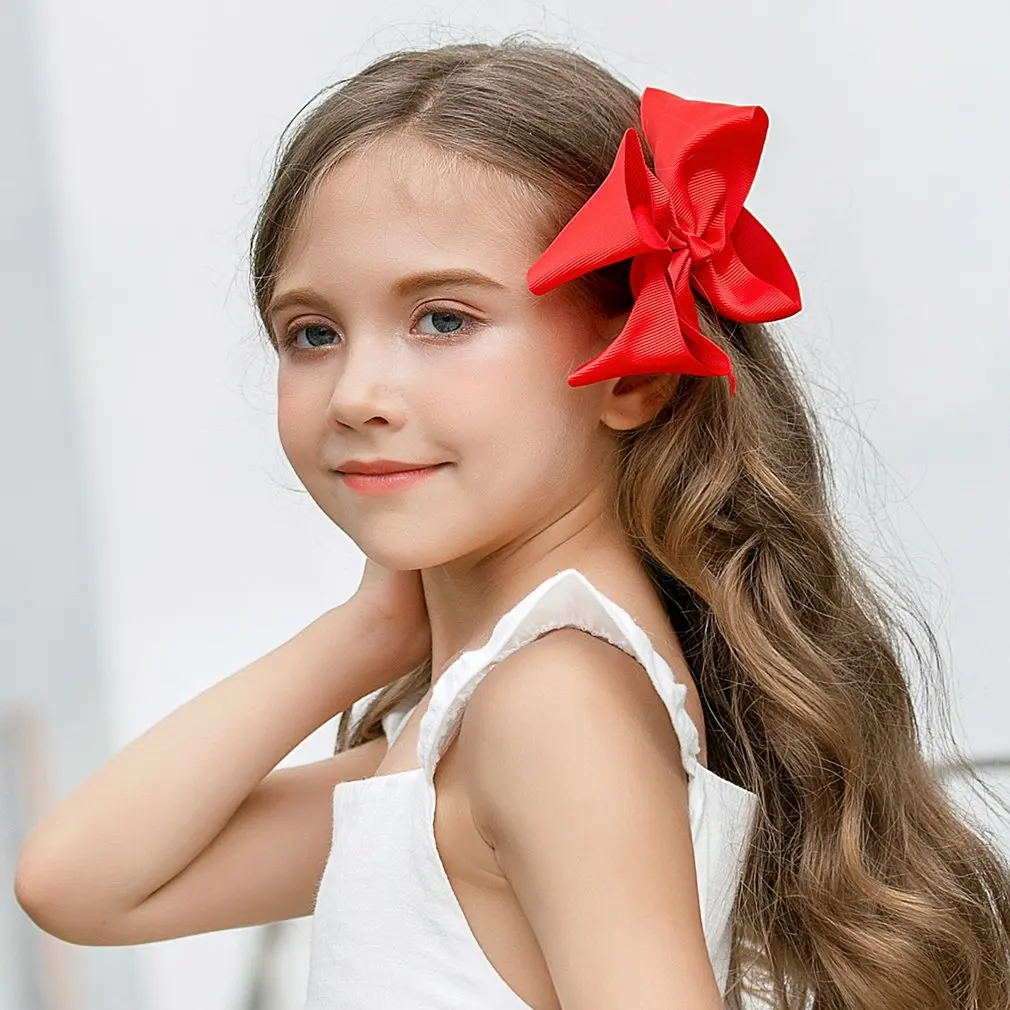 2Pcs/lot 6'' Solid Color Grosgrain Ribbon Bows Hair Clips For Cute Girls Large Handmade Hairpins Barrettes Kids Hair Accessories