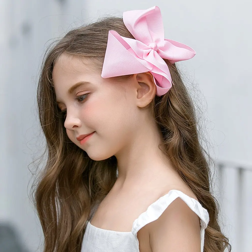 2Pcs/lot 6'' Solid Color Grosgrain Ribbon Bows Hair Clips For Cute Girls Large Handmade Hairpins Barrettes Kids Hair Accessories