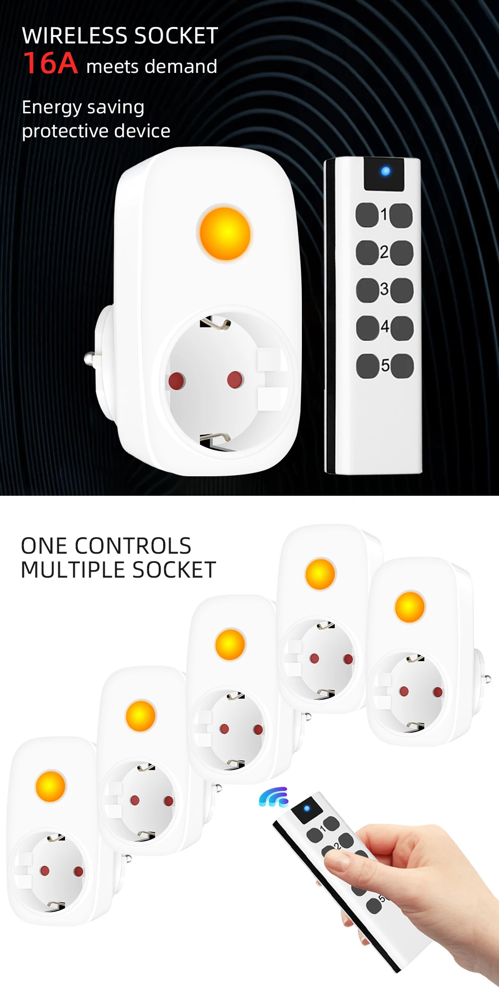 Smart Socket 16A EU French Power Plug 433Mhz Universal Remote Control Switch Controller 220V LED Programmable Electrical Outlets