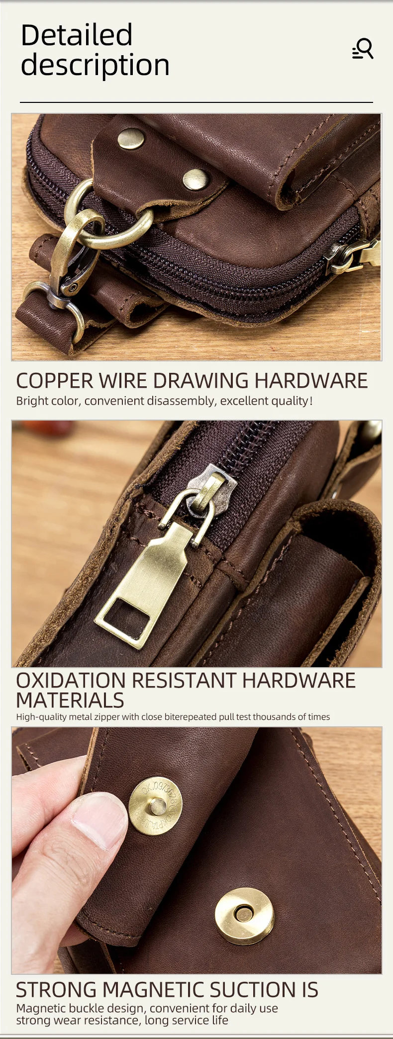 BULLCAPTAIN Fashion Quality Leather Small Summer Pouch Hook Design Waist Pack Bag Cigarette Case 6" Phone Pouch Waist Belt Bag