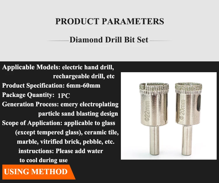 6-60mm 1PC Diamond Drill Bits Hole Saw Diamond Drill Bit Hollow Core Drill Bit Set for Diamond Coating, Carbon Steel for Glass