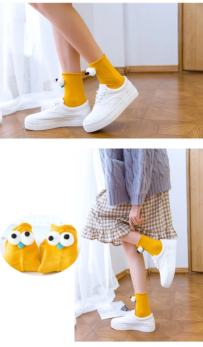 Funny Socks Women's Short Cotton Hot Sale 3D eyes Designer Fashion Amusing Lovely Harajuku kawaii Gift Happy Cute Socks