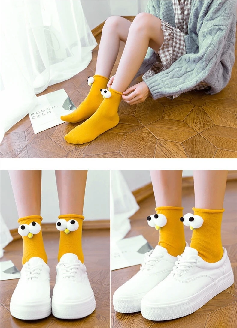 Funny Socks Women's Short Cotton Hot Sale 3D eyes Designer Fashion Amusing Lovely Harajuku kawaii Gift Happy Cute Socks