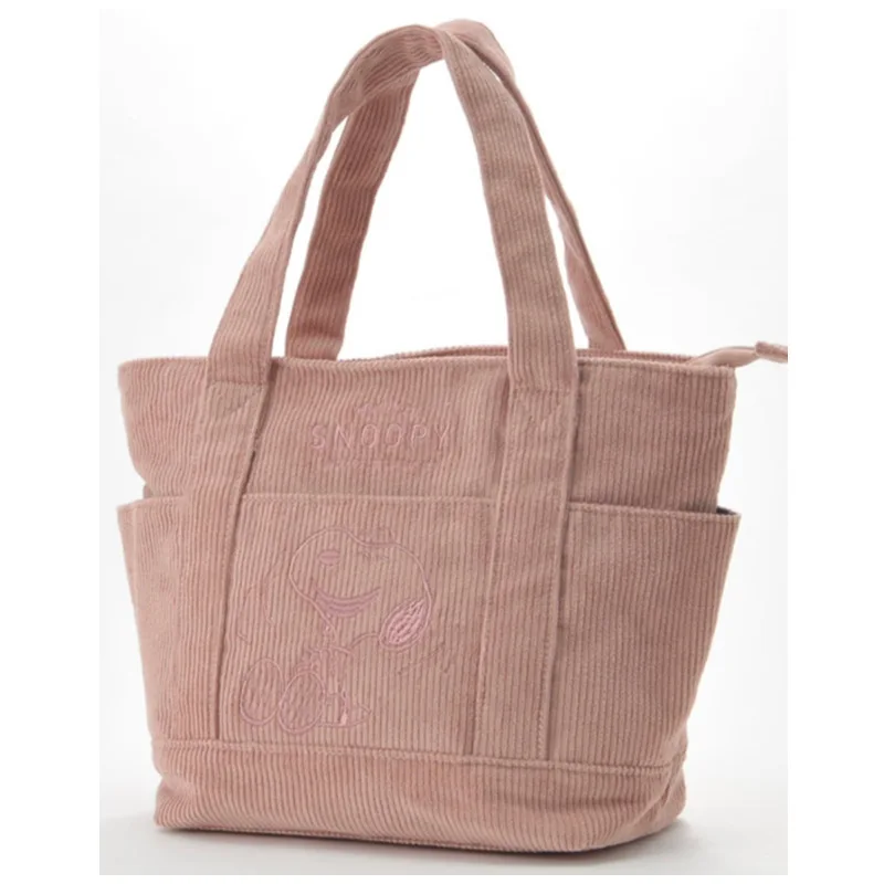 2026 New Peanuts Snoopy Corduroy Tote Bag for Women Embroidered Cartoon Handbag Beige Multi-pocket Bag Casual Daily Shopping Bag