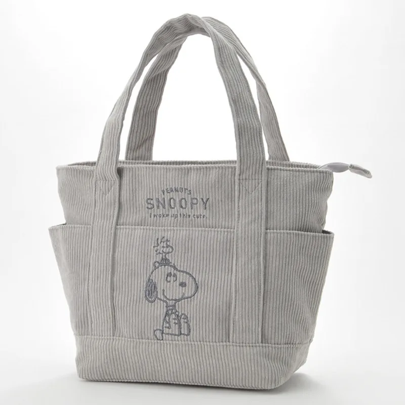 2026 New Peanuts Snoopy Corduroy Tote Bag for Women Embroidered Cartoon Handbag Beige Multi-pocket Bag Casual Daily Shopping Bag