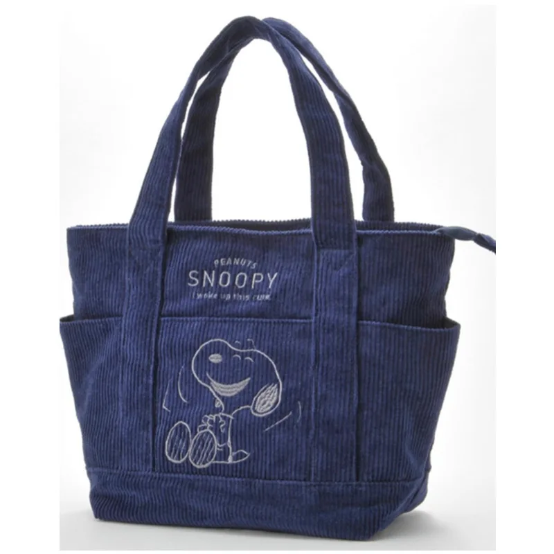 2026 New Peanuts Snoopy Corduroy Tote Bag for Women Embroidered Cartoon Handbag Beige Multi-pocket Bag Casual Daily Shopping Bag
