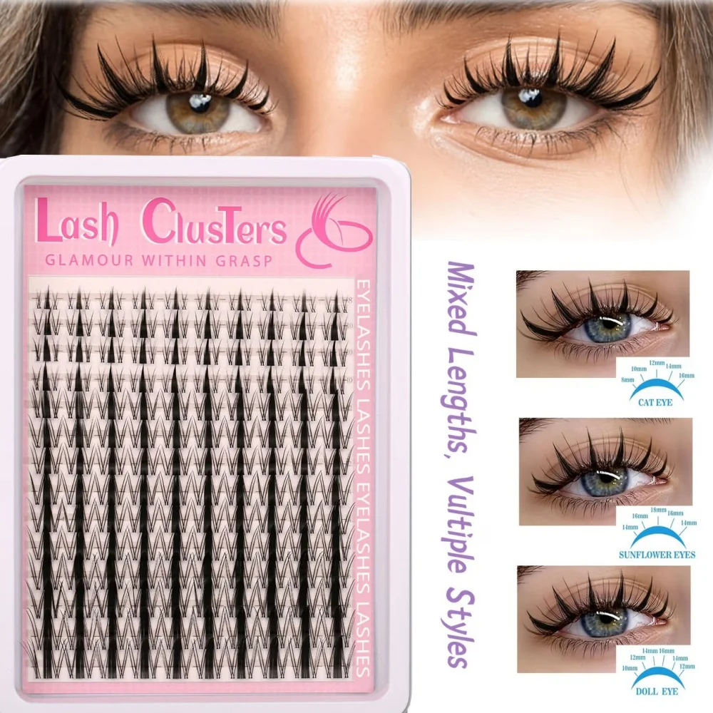 140pcs Fairy Eyelash 8-18mm Lazy Segmented False Eyelash Natural Thick Curling Easy for Beginners to Use