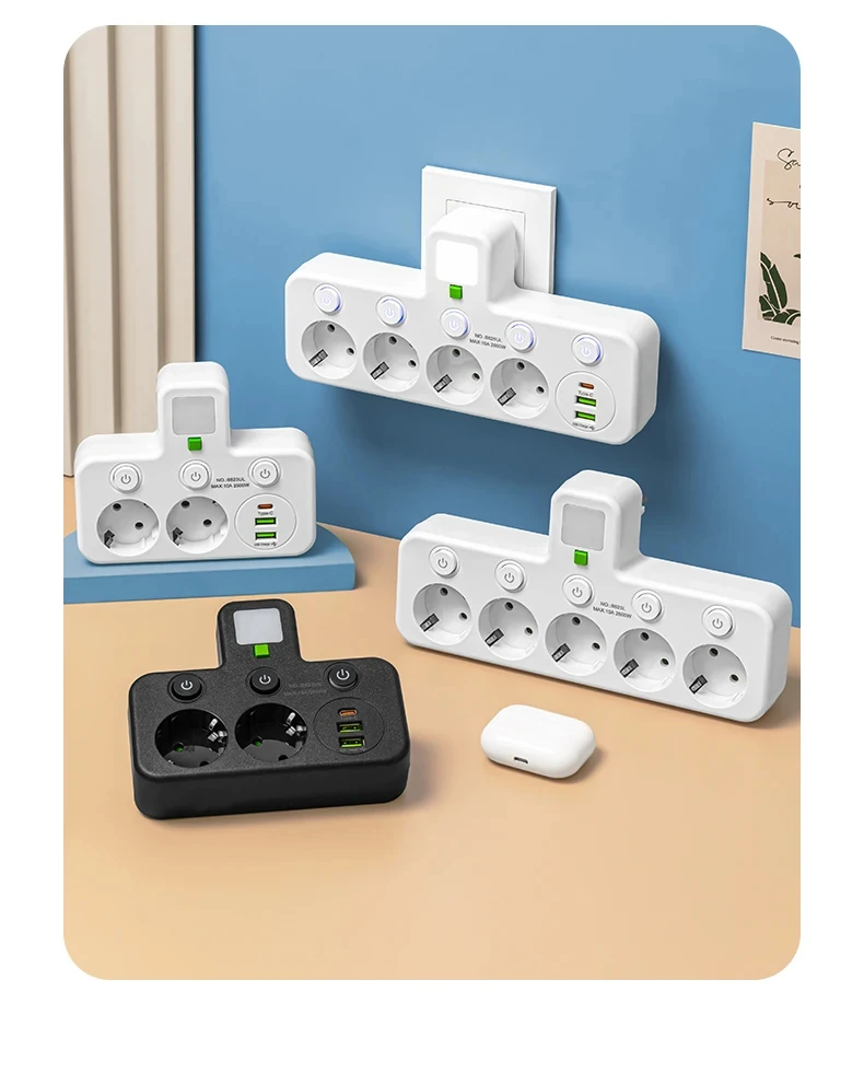 EU Socket Plug Outlet Socket 2-5AC With USB Sockets Electrical No Extension Cord With USB Type-C Ports Two specifications
