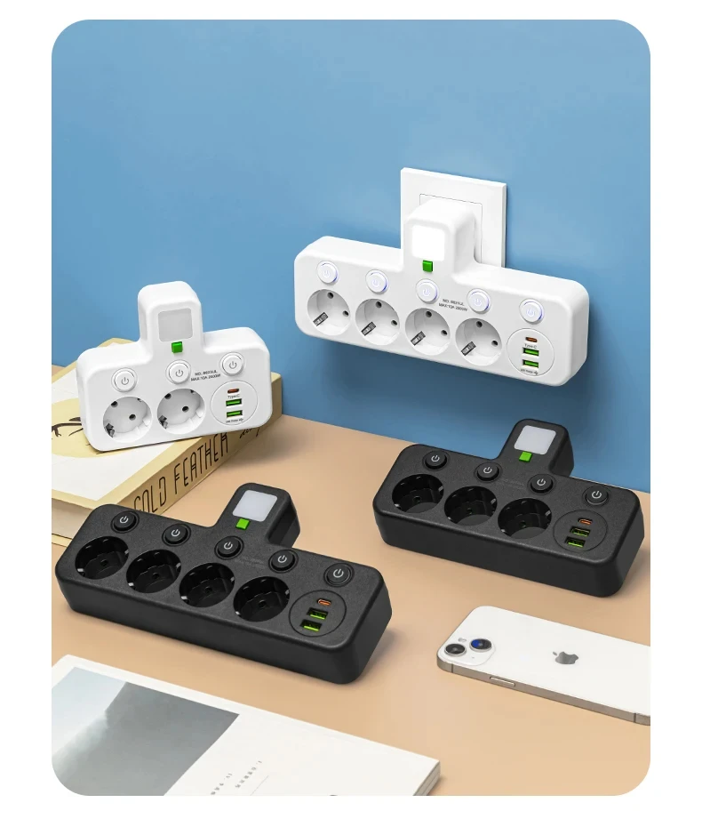 EU Socket Plug Outlet Socket 2-5AC With USB Sockets Electrical No Extension Cord With USB Type-C Ports Two specifications