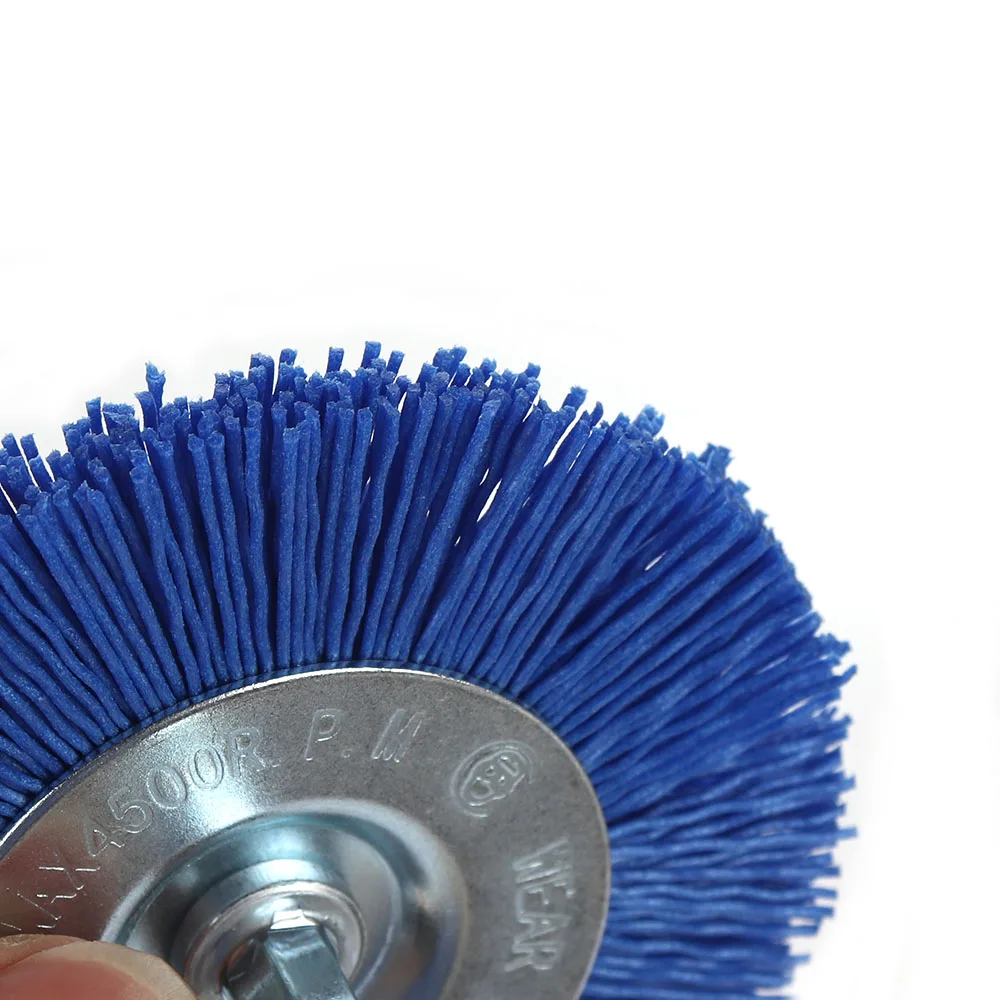 3 Inch Flat Nylon Abrasive Wheel Brush Drill Brushes Max RPM 4,500 1/4" Hex Shank for Metal Remove Rust Corrosion Paint