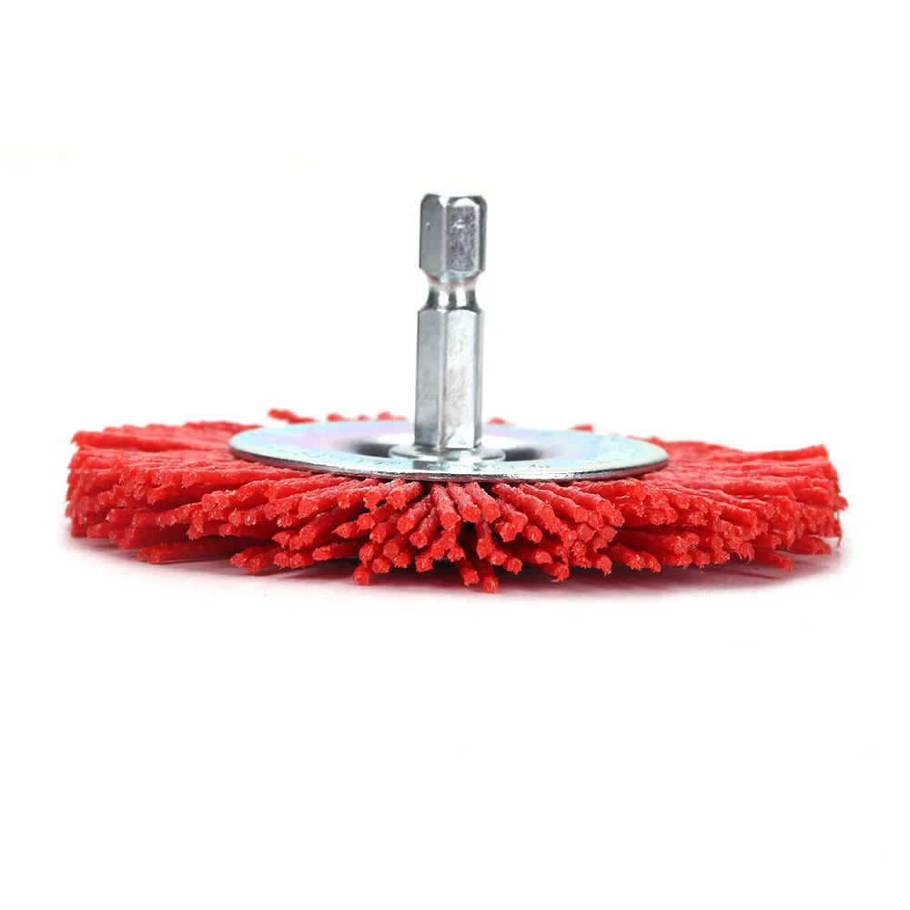 3 Inch Flat Nylon Abrasive Wheel Brush Drill Brushes Max RPM 4,500 1/4" Hex Shank for Metal Remove Rust Corrosion Paint