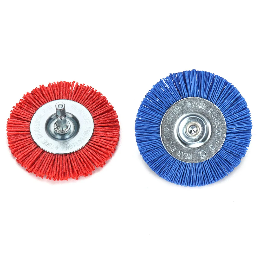 3 Inch Flat Nylon Abrasive Wheel Brush Drill Brushes Max RPM 4,500 1/4" Hex Shank for Metal Remove Rust Corrosion Paint
