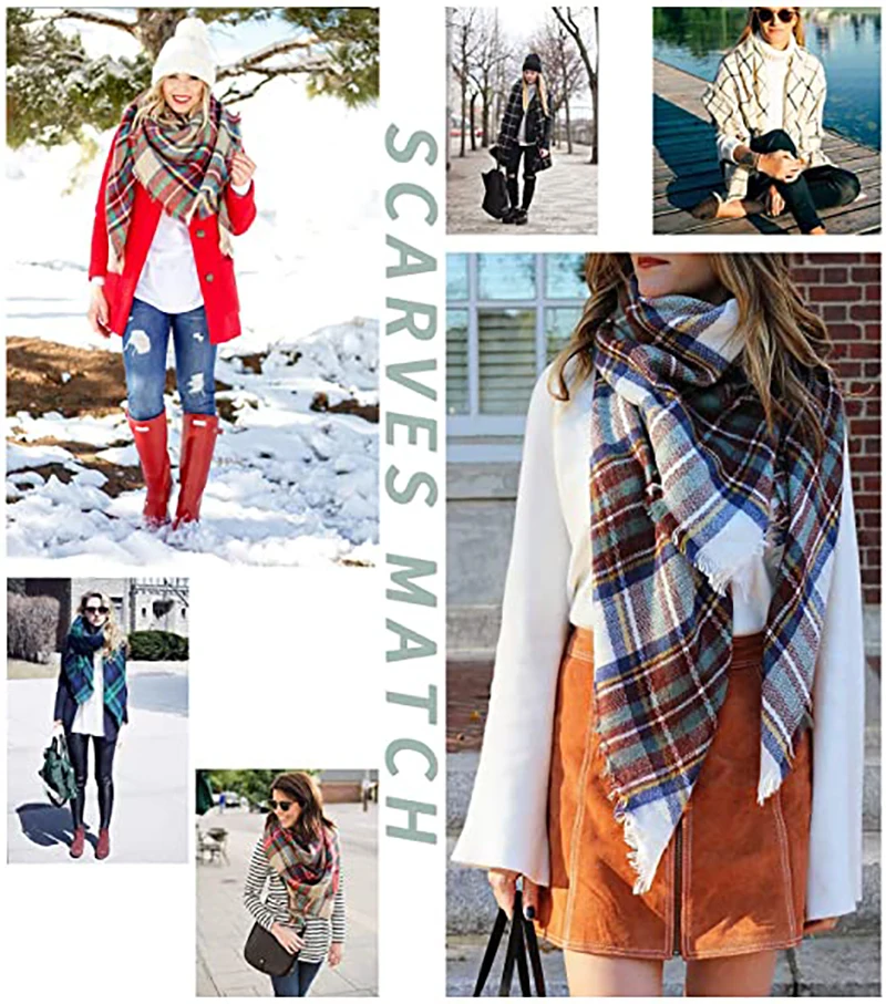 Women Winter Scarf Triangle Knitted Scarf Casual Ladies Plaid Pashmina Shawl and Wrap Female Foulard Scarves Echarpe Bufanda