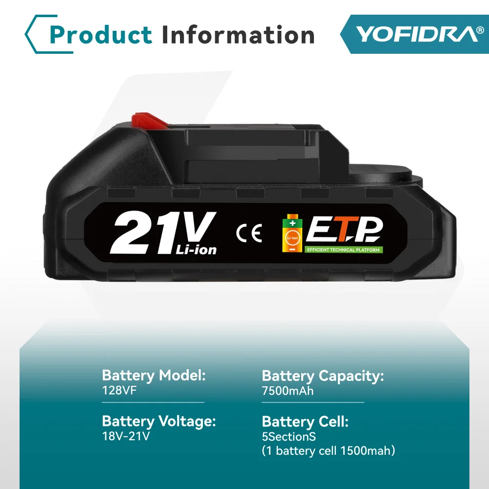 Yofidra 18-20V Rechargeable Lithium Battery EU Plug for Brushless Chainsaw Drill Electric Wrench For Makita 18V Battery Pin