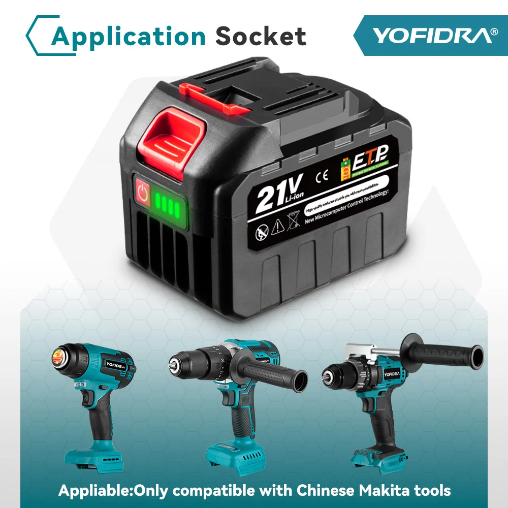 Yofidra 18-20V Rechargeable Lithium Battery EU Plug for Brushless Chainsaw Drill Electric Wrench For Makita 18V Battery Pin