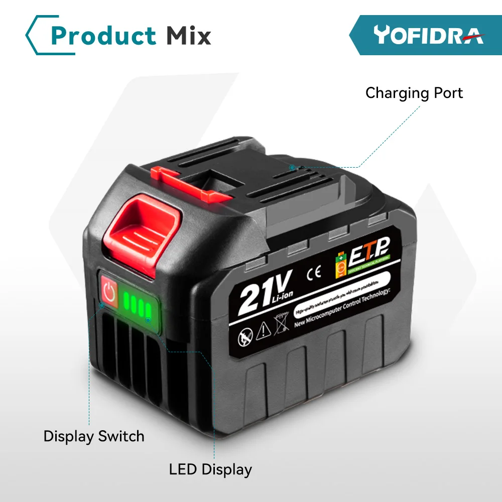 Yofidra 18-20V Rechargeable Lithium Battery EU Plug for Brushless Chainsaw Drill Electric Wrench For Makita 18V Battery Pin