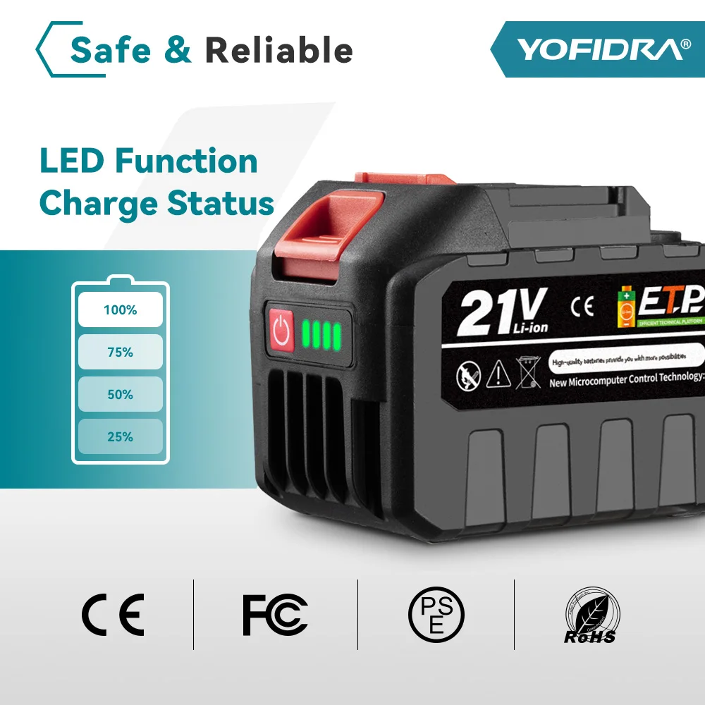 Yofidra 18-20V Rechargeable Lithium Battery EU Plug for Brushless Chainsaw Drill Electric Wrench For Makita 18V Battery Pin
