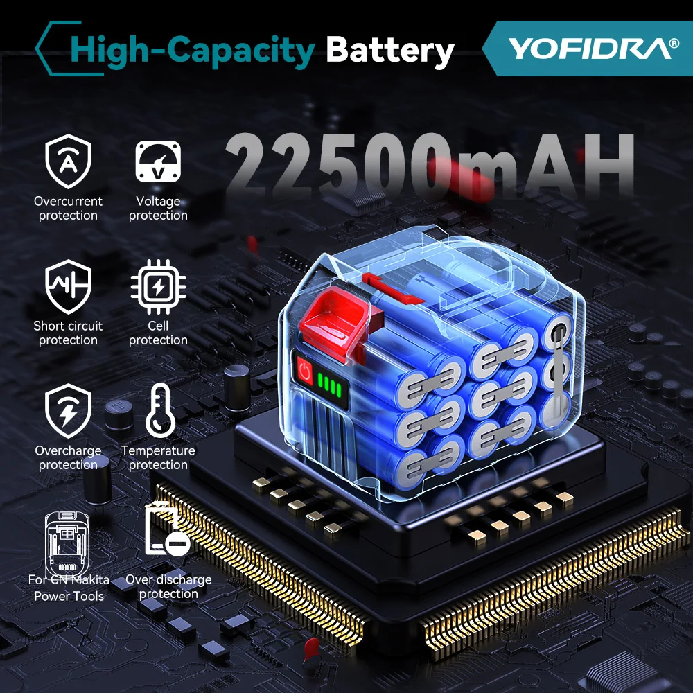 Yofidra 18-20V Rechargeable Lithium Battery EU Plug for Brushless Chainsaw Drill Electric Wrench For Makita 18V Battery Pin