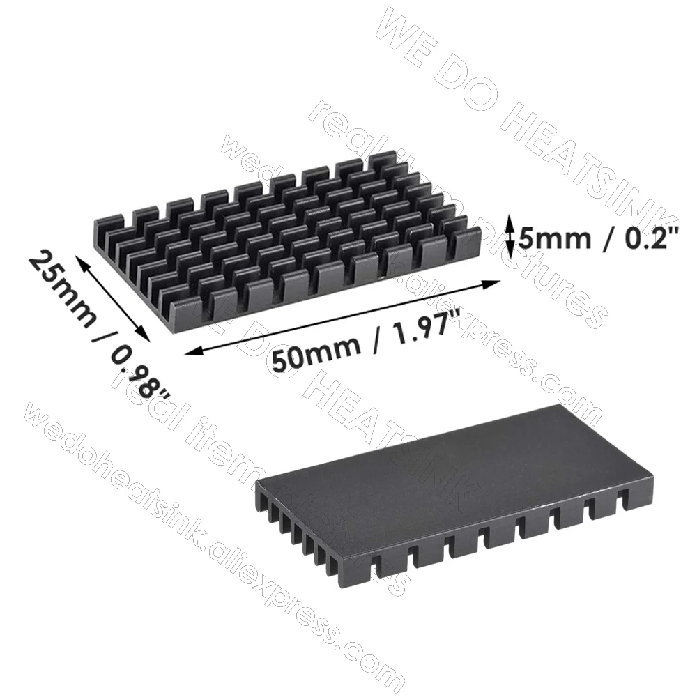 WE DO HEATSINK 50x25x5mm Without or With Thermal Pad Black Slotted Anodized Aluminum Heatsink Cooler Radiator