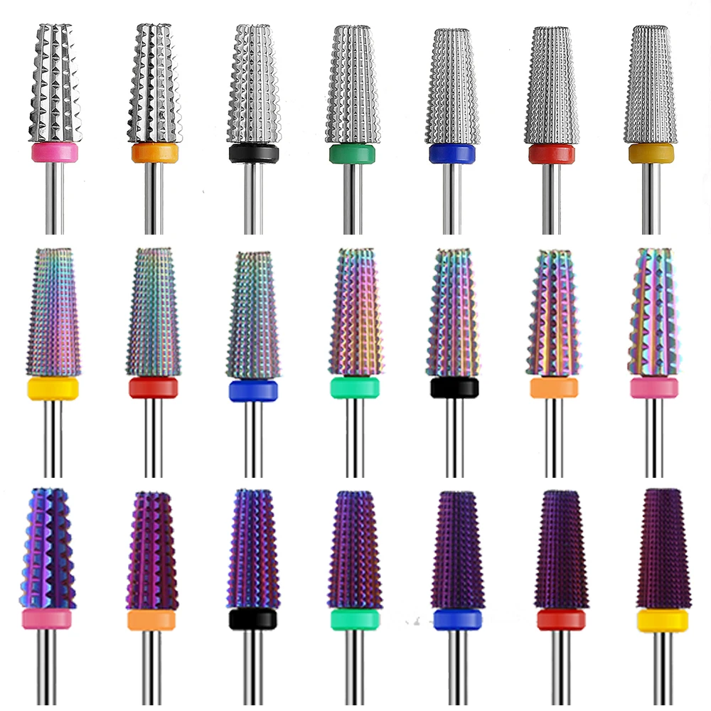 Purple 5 in 1 Tapered Carbide Nail Drill Bits Drills Milling Cutter for Manicure Remove Gel Acylics Nails Accessories Tool