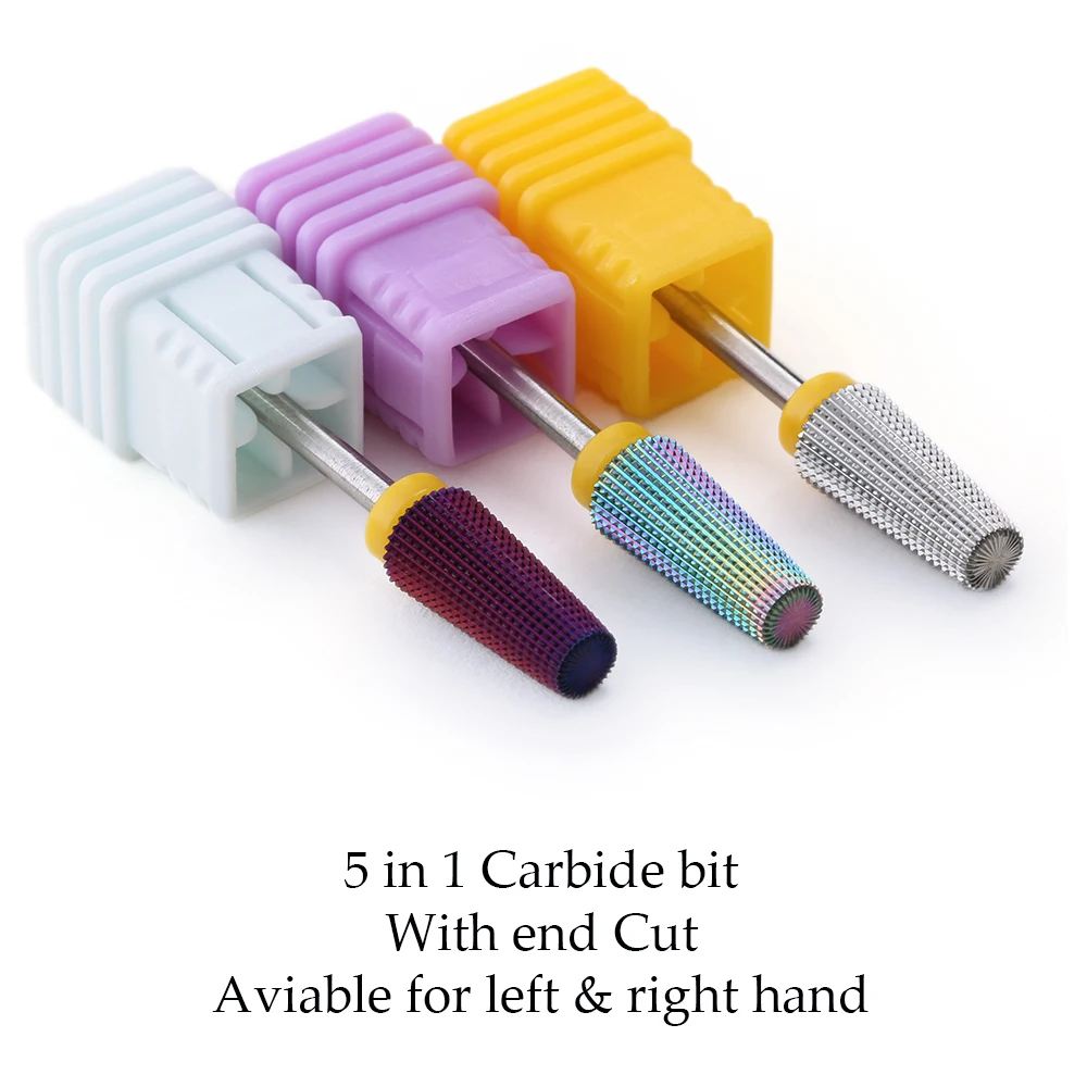 Purple 5 in 1 Tapered Carbide Nail Drill Bits Drills Milling Cutter for Manicure Remove Gel Acylics Nails Accessories Tool